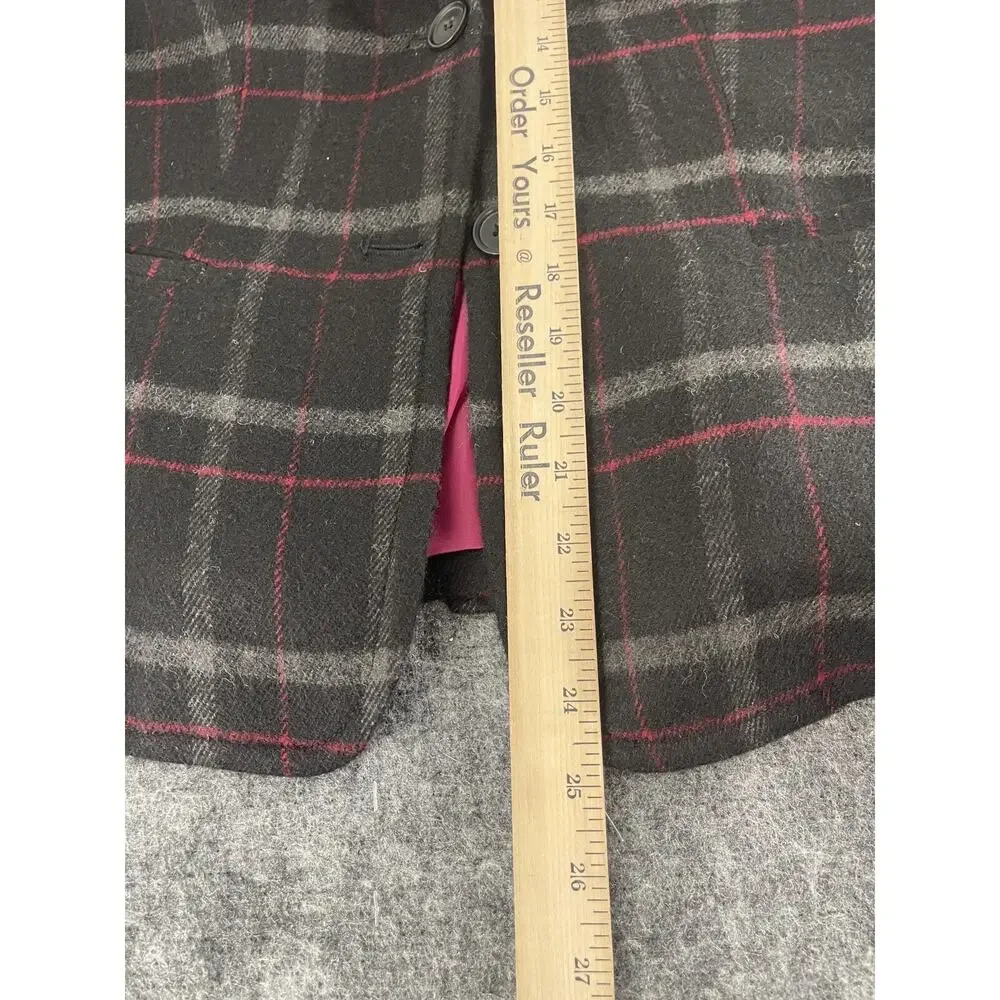 Talbots Blazer Jacket Womens 8 Black Plaid Sport Coat Wool Blend N267